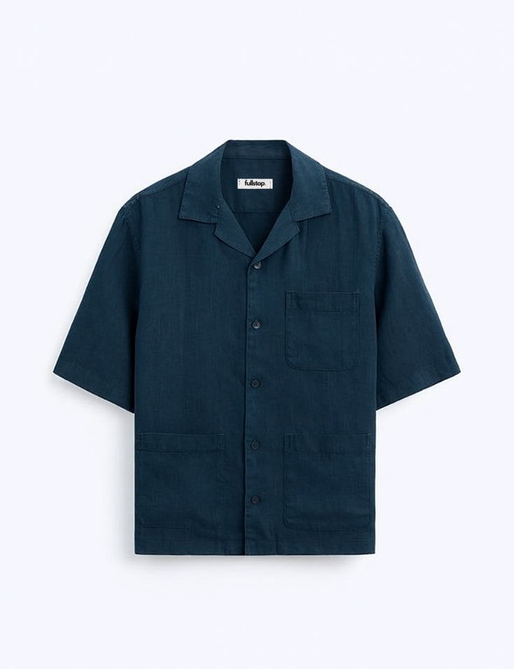 Navy Cuban Collar Shirt