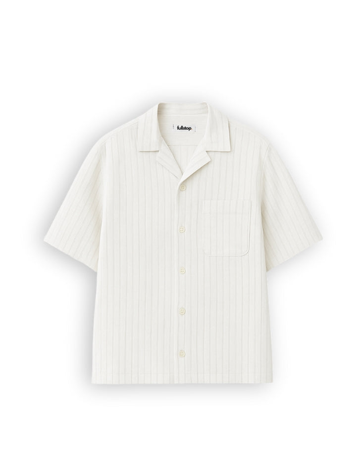 Striped Texture White Cuban Collar Shirt
