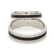 Platinum Couple Unisex Ring with Black Line Ceramic