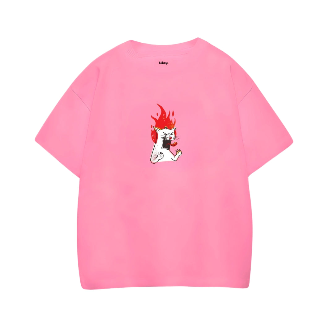 Fiery Cat Pink Oversize Tee