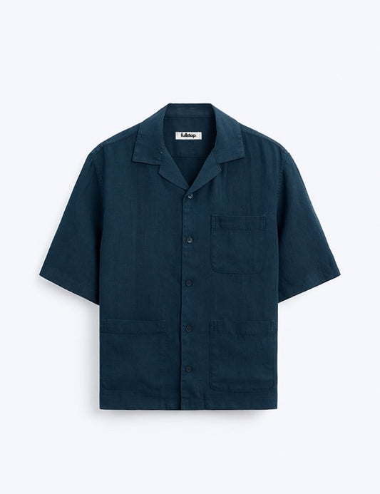 Navy Cuban Collar Shirt