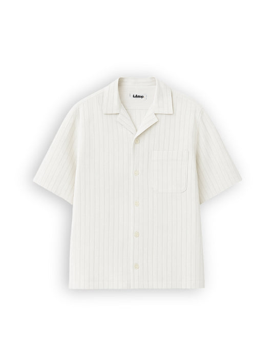 Striped Texture White Cuban Collar Shirt